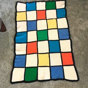 Granny Square Crochet Afghan Color Block Rozanne Vintage